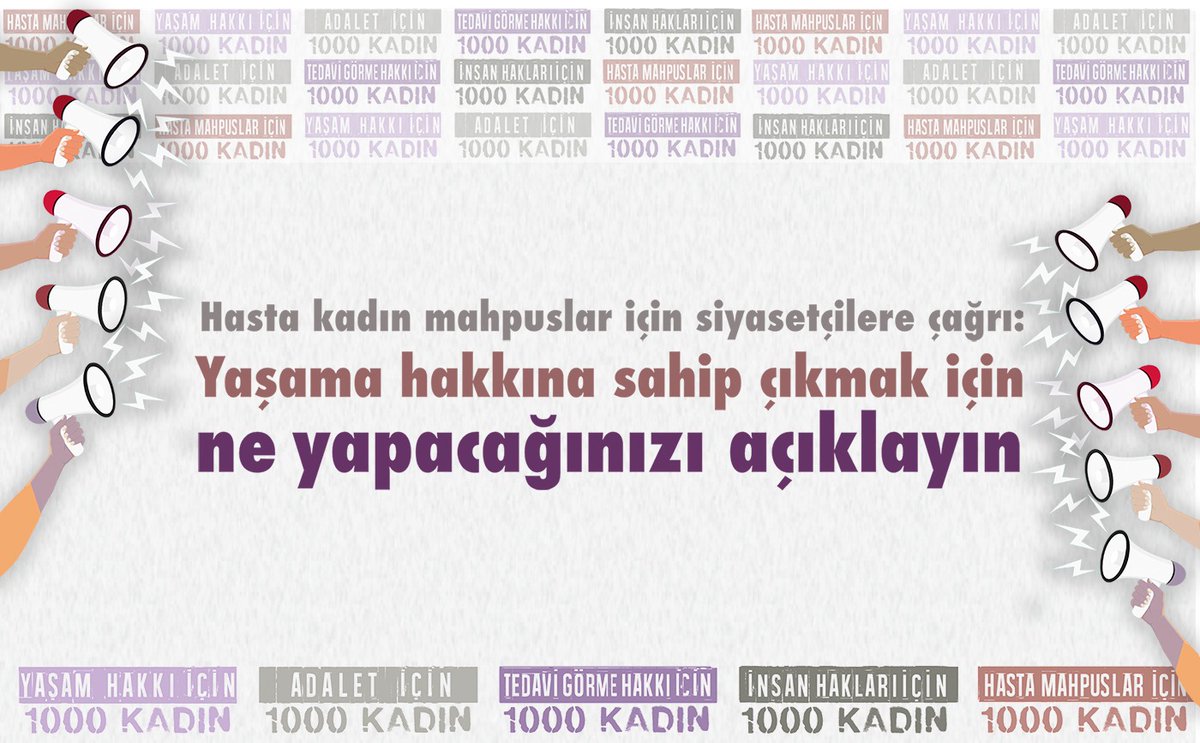Kısa süre sonra seçim var. Cumhurbaşkanlığı ve parlamento seçimlerinde, siyasi partilerin ve ittifakların olduğu kadar tek tek adayların da gündeminde hasta tutsaklar olmak zorunda. Soruyoruz: Hasta mahpuslar için ne yapacaksınız?#HastaMahpuslarİçinKonuşun
1000kadin.org