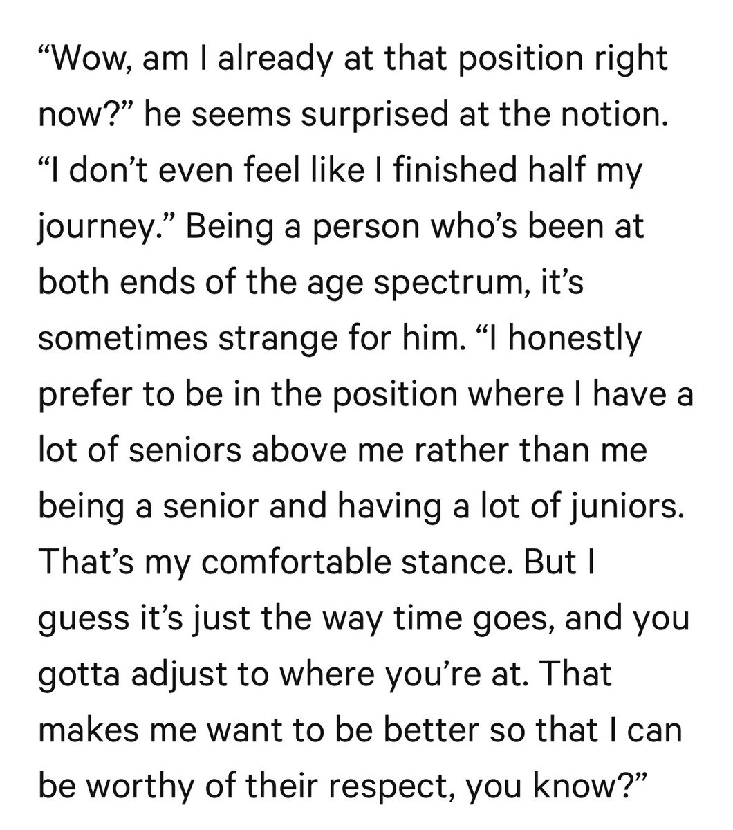 luvnpeacein9982's tweet image. #마크 제가 벌써 그런 포지션이 됐나요? 아직 제 여정(journey)의 반도 안 온 느낌이에요.
솔직히 많은 후배들이 있고 선배가 되는 것보다 제 위에 많은 선배들이 있는 게 좋아요 그게 편해요 근데 시간이 지나는대로 적응해야죠
제가 존경받을 만한 사람이 될 수 있게 더 잘하고 싶게 되네요