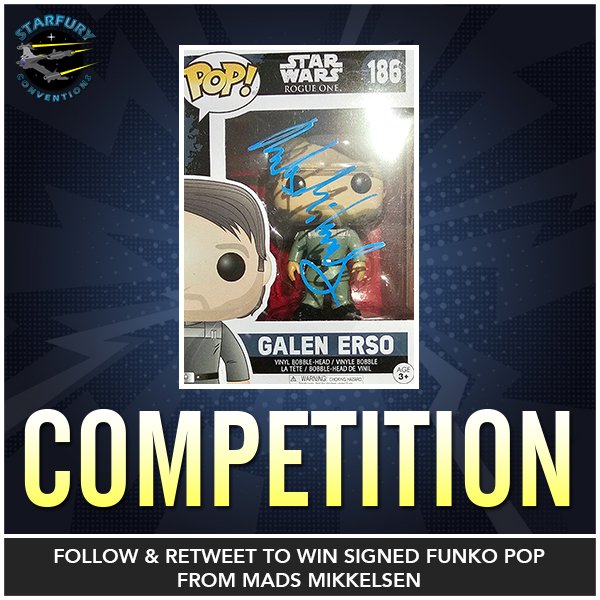 starfuryevents's tweet image. Exciting #competition for all fans of Star Wars and Mads Mikkelsen!

We are giving away an @OriginalFunko of Galen Erso from Rogue One signed by @theofficialmads

For an opportunity to win this prize, simply follow us and retweet this post!

#starwars #MadsMikkelsen