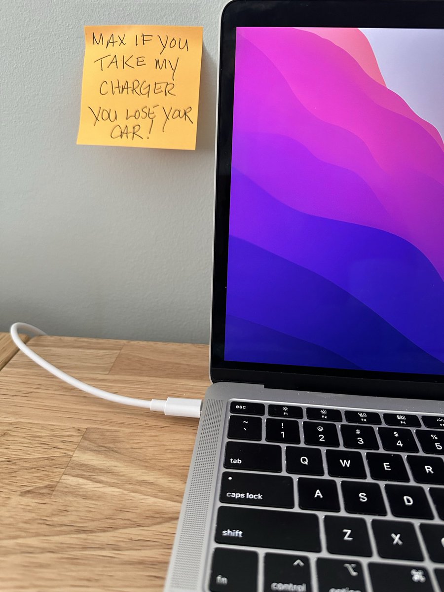 newscaster's tweet image. How do you stop your teenager from “borrowing” your cords to never be seen again? 

This is my latest attempt after my computer died mid work day and neither my cord or kid were anywhere to be found. 

Had to source my travel one. 

#momprobs