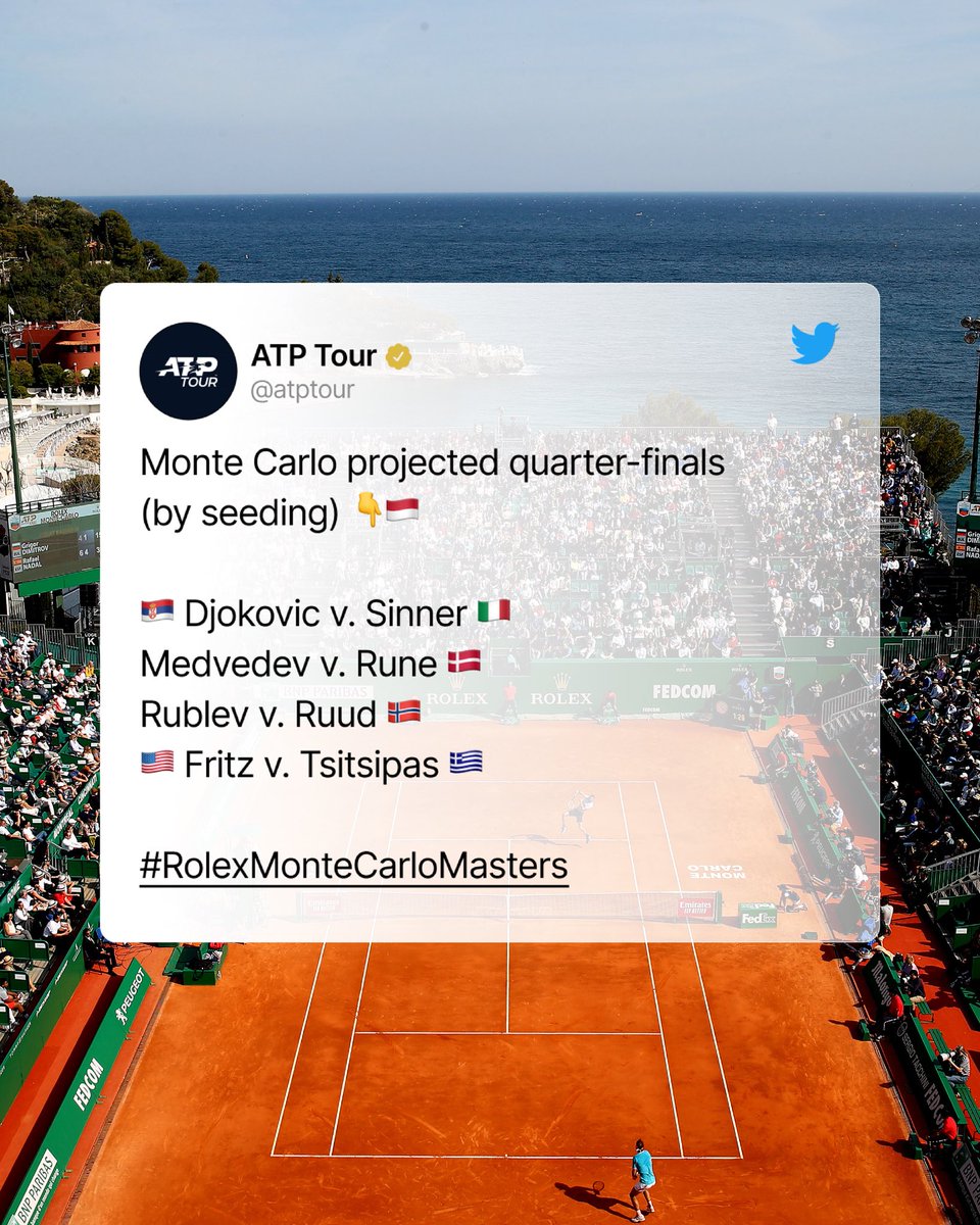 Monte Carlo is looking 🔥

Who’s your favourite? 👀

<a href="/ROLEXMCMASTERS/">Rolex Monte-Carlo Masters</a> | #RolexMonteCarloMasters