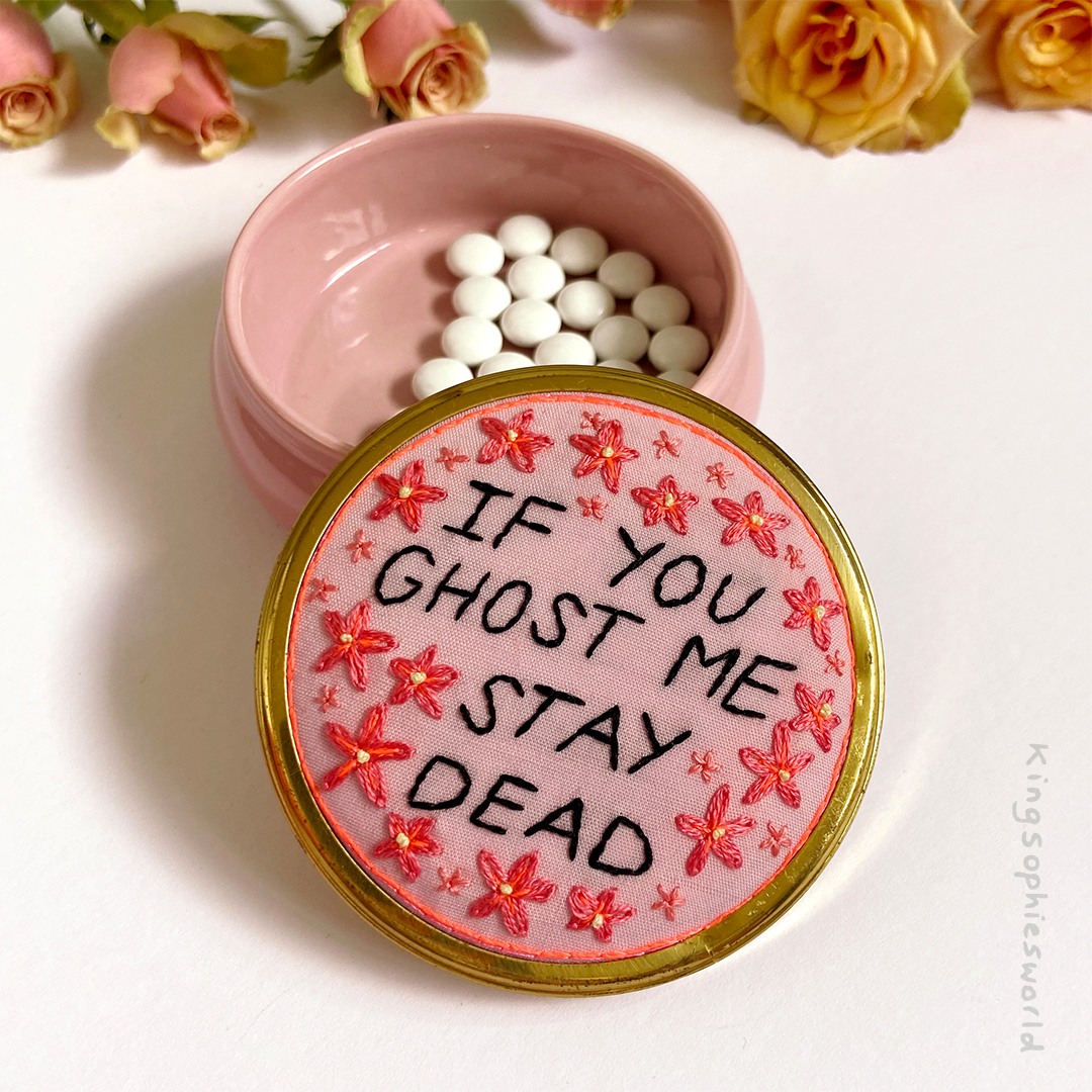 hand embroidered vintage trinket/pill box