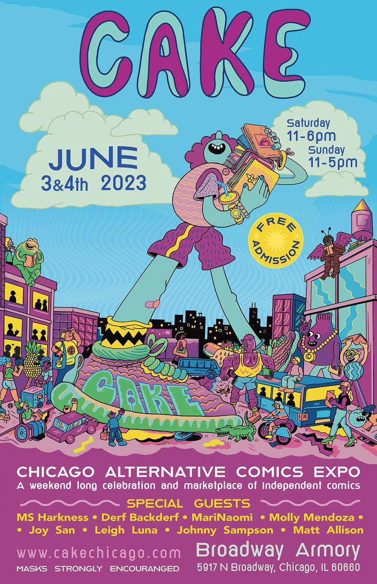 🚨POSTER REVEAL! 🚨 CAKE 2023 is coming up JUNE 3 & 4 2023 at The Broadway Armory. We can't wait to see you there! Don't forget your mask! We'll be posting more on our fantastic Special Guests as we get closer to the show so stay tuned! More info at cakechicago.com/cake-2023-info