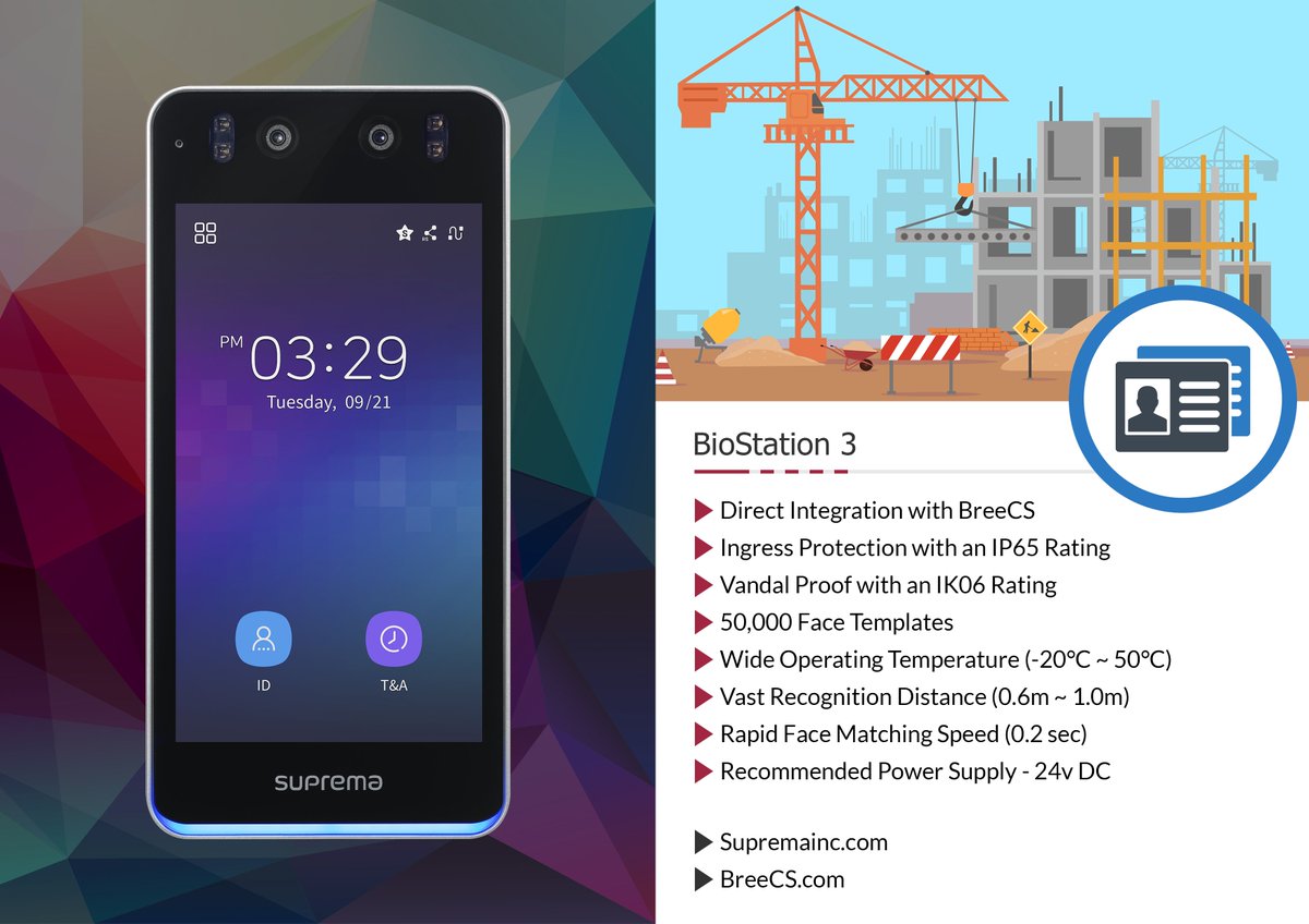 Coming soon: The #BioStation3 from #Suprema with upcoming direct integration into #BreeCS for easy #Biometric access control on your #construction site.

BreeCS.com