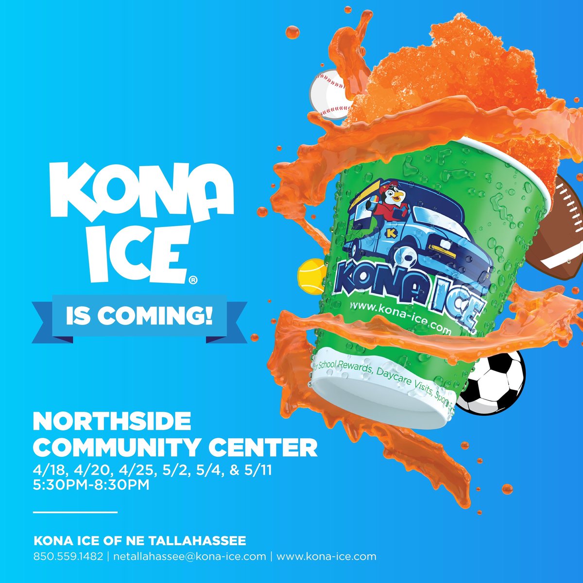 ASGFlorida's tweet image. Help support the ASG 2009 Copa Girls by getting a refreshing Kona Ice at the Northside Community Center (April 18th, 20th, 25th / May 2nd, 4th &amp;amp; 11th) from 5:30-8:30!!! All proceeds will help the girls this Spring season!