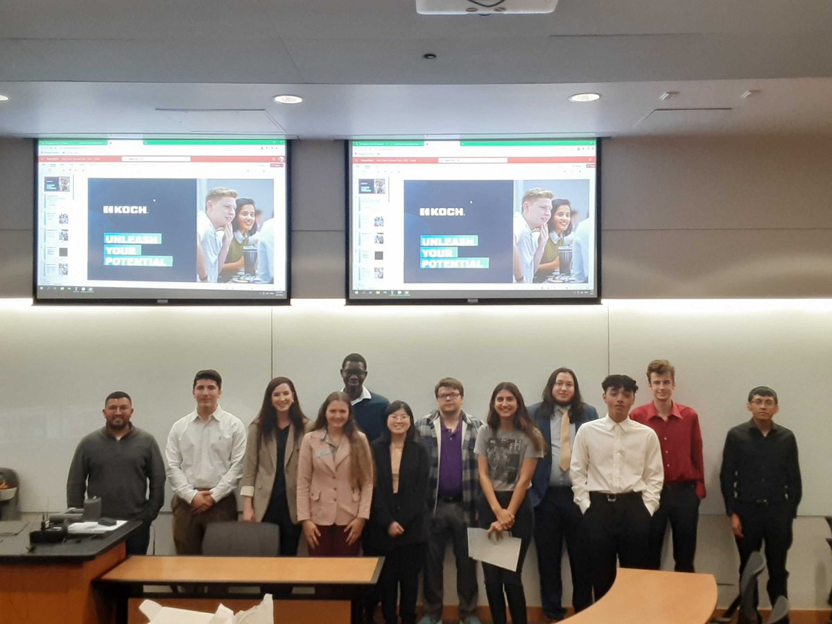 untpass's tweet photo. Thank you so much, Koch Industries, for coming to our PASS meeting this Wednesday. We learned so much about the company and the opportunities it has to offer. Thank you for coming, Koch, and we'll see you next time.  #untpass #professionalaccountingstudentsociety #spring2023 https://t.co/fPJltbGPpm