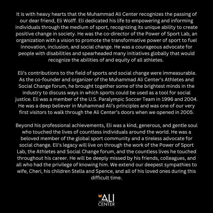 AliCenter's tweet photo. Our statement on the passing of our dear friend, Eli Wolff. https://t.co/YCzV5IxAts