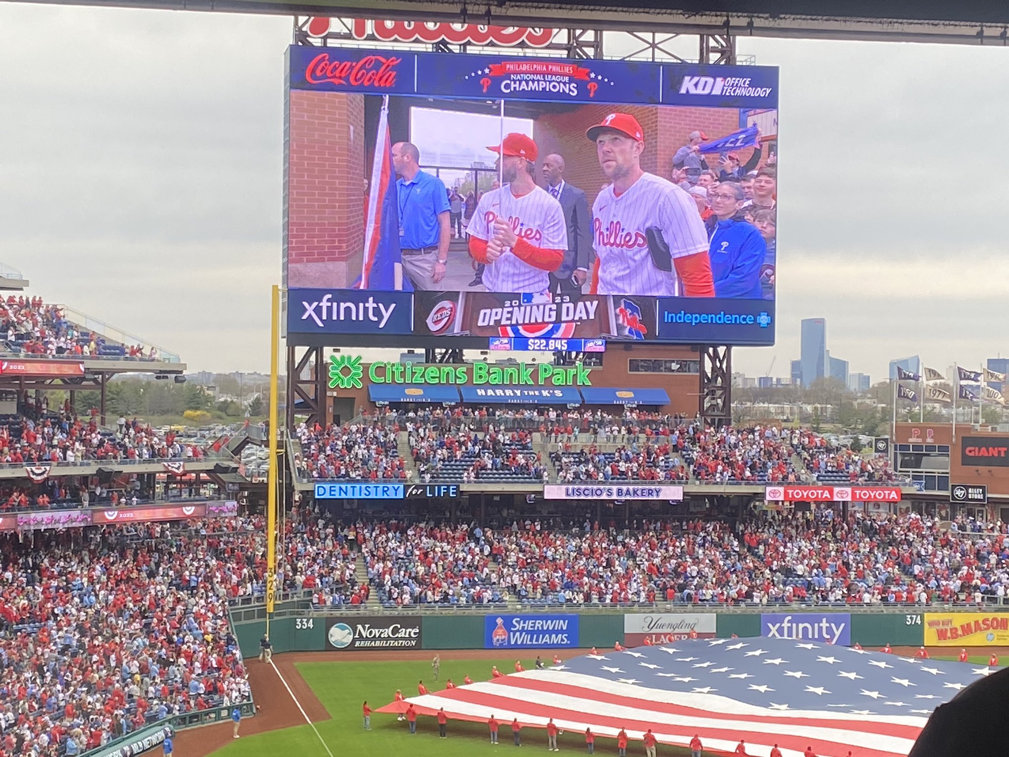 Phillies Nation on X: Bryce Harper and Rhys Hoskins raised the 2022 NL  champs banner.  / X