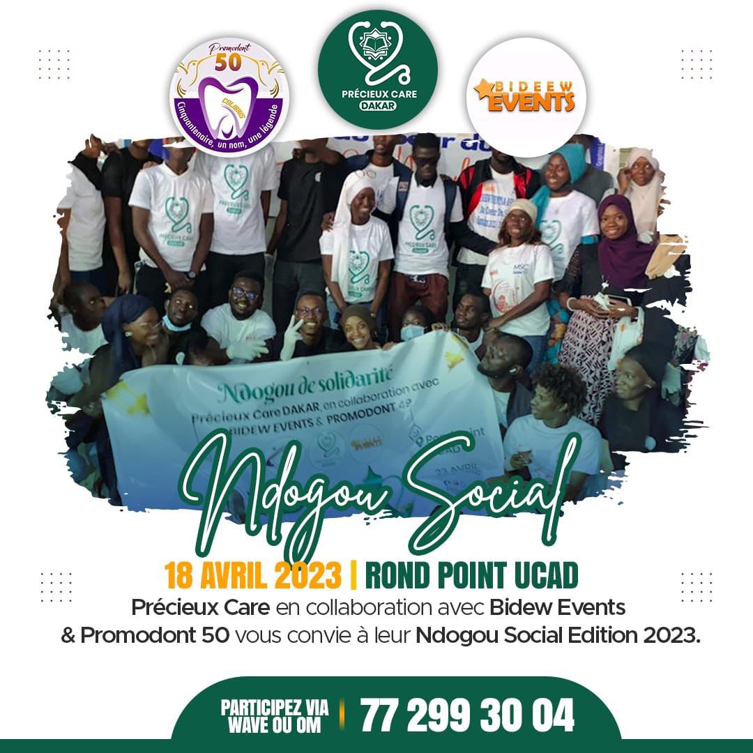 promodont2k23's tweet photo. Bonsoir à tous. ❤️Dans le cadre de ses activités sociales Édition 2023, en collaboration avec  Bideew Events et Précieux Care , La Promodont 50 organise un *NDOGOU SOCIAL  le 18 Avril 2023* au  ROND POINT UCAD.                      
#promodont50 #social #cinquantenaire https://t.co/jpcTbzozeA