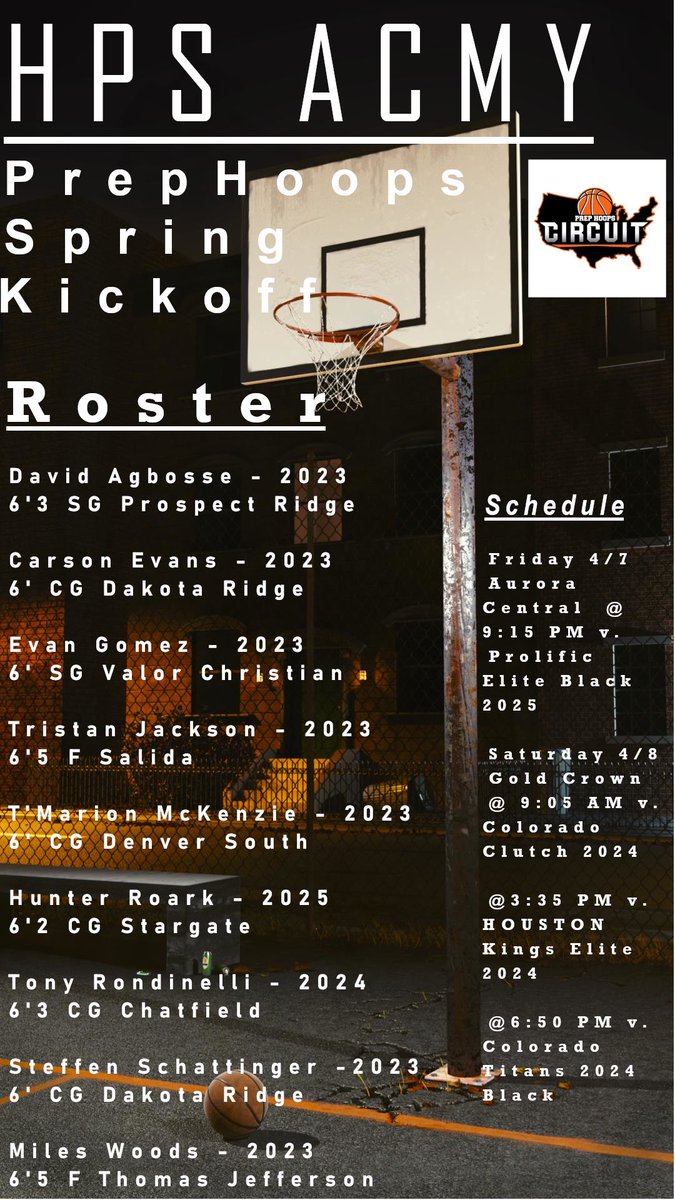 See you there tonight and tomorrow!

<a href="/PHCircuit/">Prep Hoops Circuit 🏀</a> <a href="/PrepHoopsCO/">Prep Hoops Colorado</a> <a href="/Bball_CO/">BasketballColorado</a> <a href="/J_Mills78/">Jon Miller</a> <a href="/RyanGarlandCO/">Ryan Garland</a> <a href="/AllAccess_Net/">All-Access Network</a>