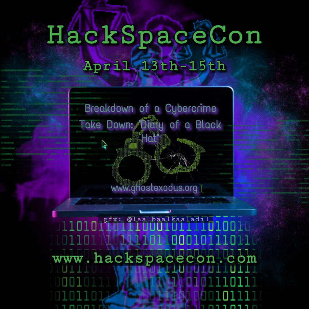 ExodusGhost's tweet image. Catch me at #HackSpaceCon on Saturday, April 15 at the Kennedy Space Center at 9:30am! I’ll be breaking down ways the FBI investigate &amp;amp; catch hackers.

#hackers #ghostexodus #ghostexoduseta #cybercrimes #insiderthreats #insiderthreat #jessemcgraw