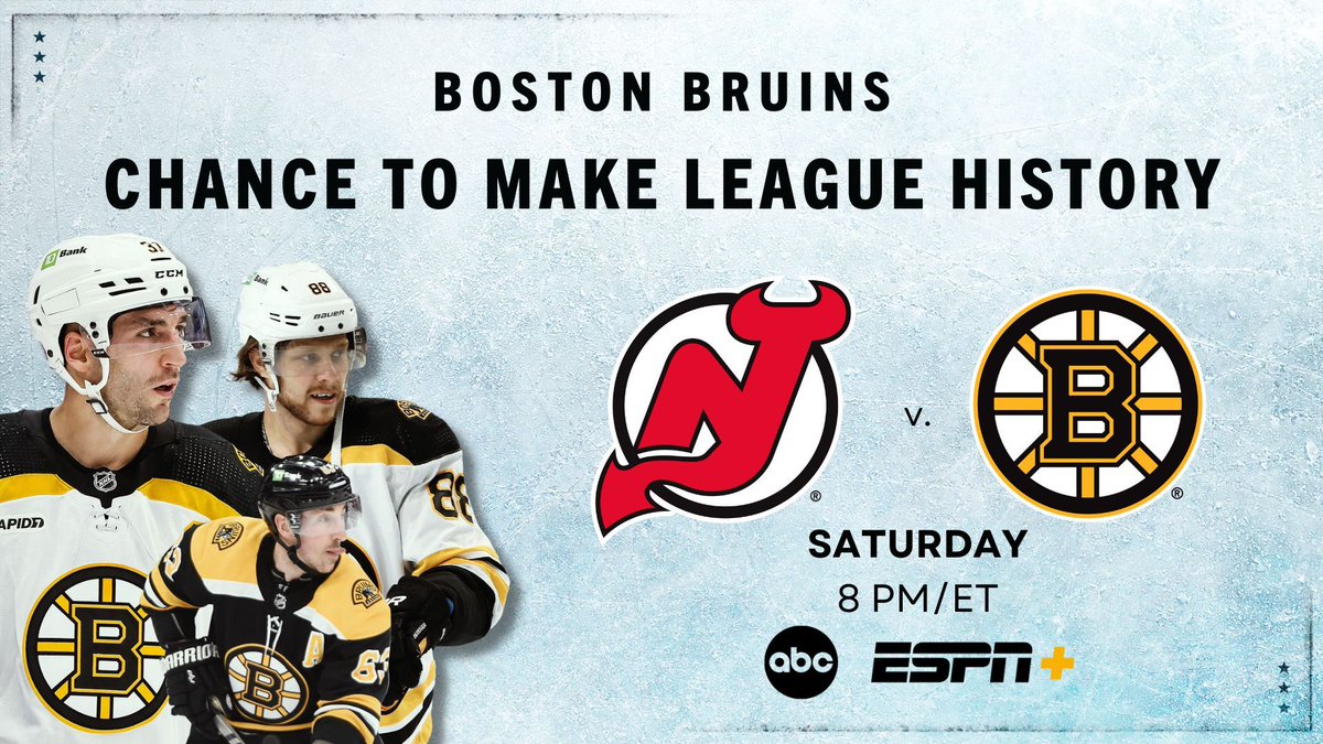 Saturday, the Boston Bruins have the chance to make #NHL history by tying for the most wins by an @NHL franchise in a single season

Tune in to @ABCNetwork & @ESPNPlus at 8p ET to catch all the action

#NHLBruins