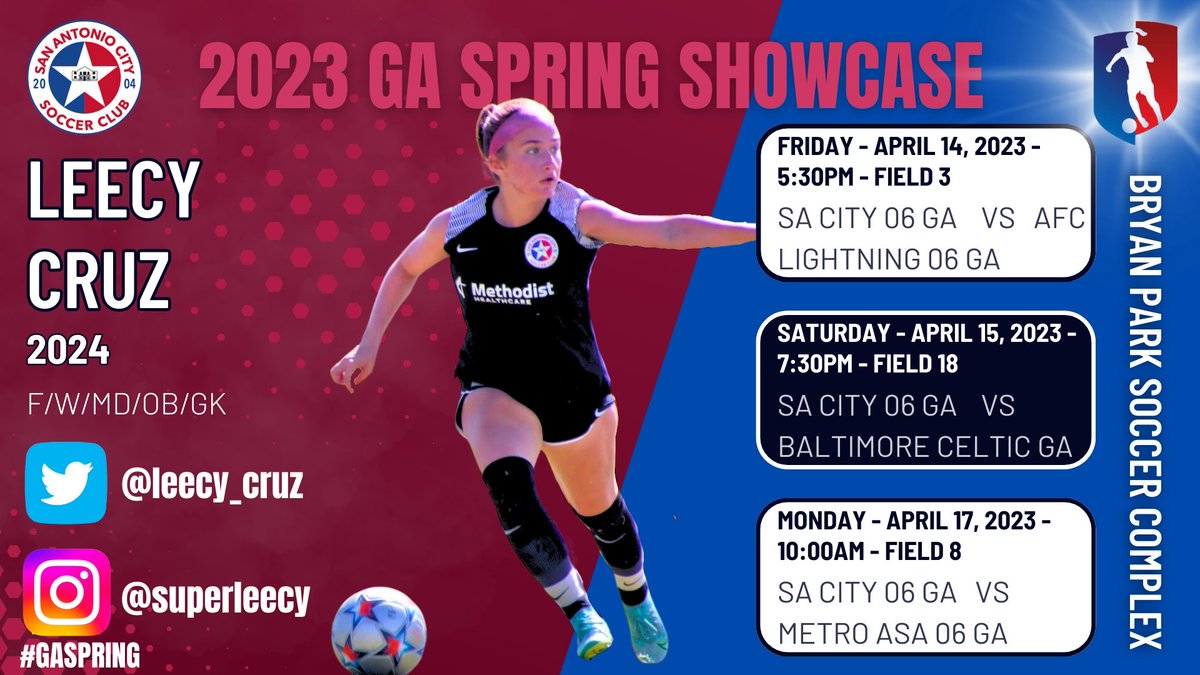 Looking forward to competing in the 2023 GA Spring Showcase.  Inviting all coaches!!! #GASpring @GAcademyLeague @SACity06GA @ImCollegeSoccer @scoutingzone @SoccerMomInt @PrepSoccer @TopPreps @WSOCRecruits