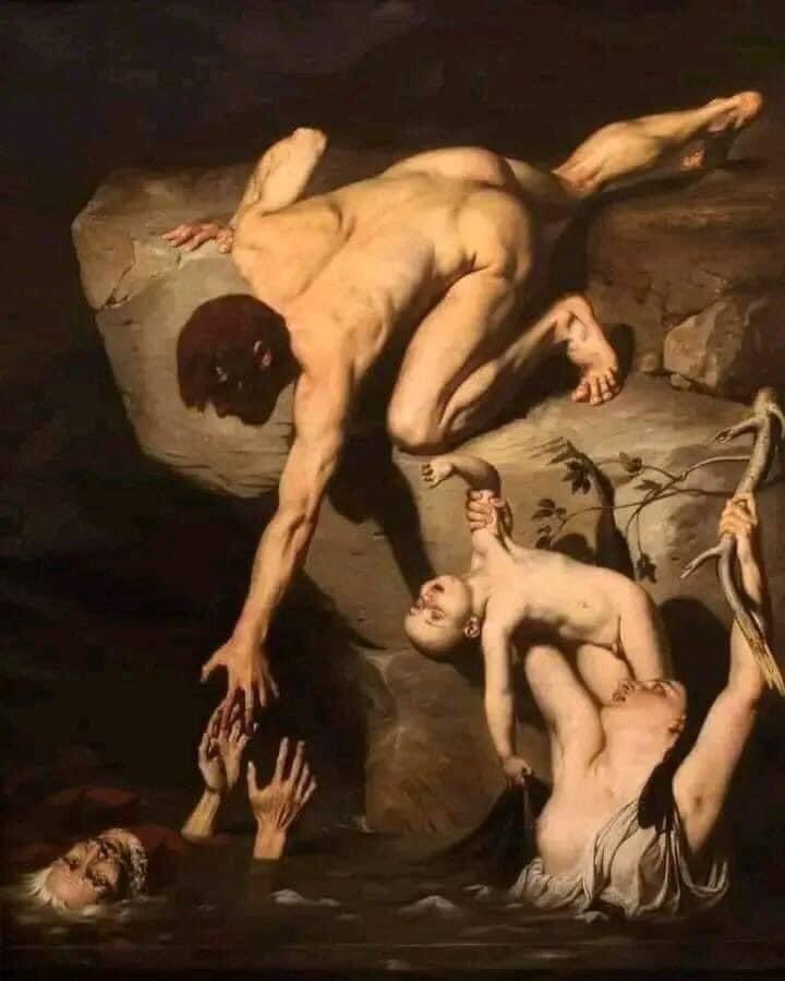 Arteymas_'s tweet image. Escena del diluvio, 1827, Joseph Désiré 

Ves a una persona tratando de salvar a su padre e ignorando completamente a su esposa e hijo que están más cerca de él.

La esposa representa la vida presente, el hijo el futuro y el abuelo por otro lado representa el pasado, al que el…