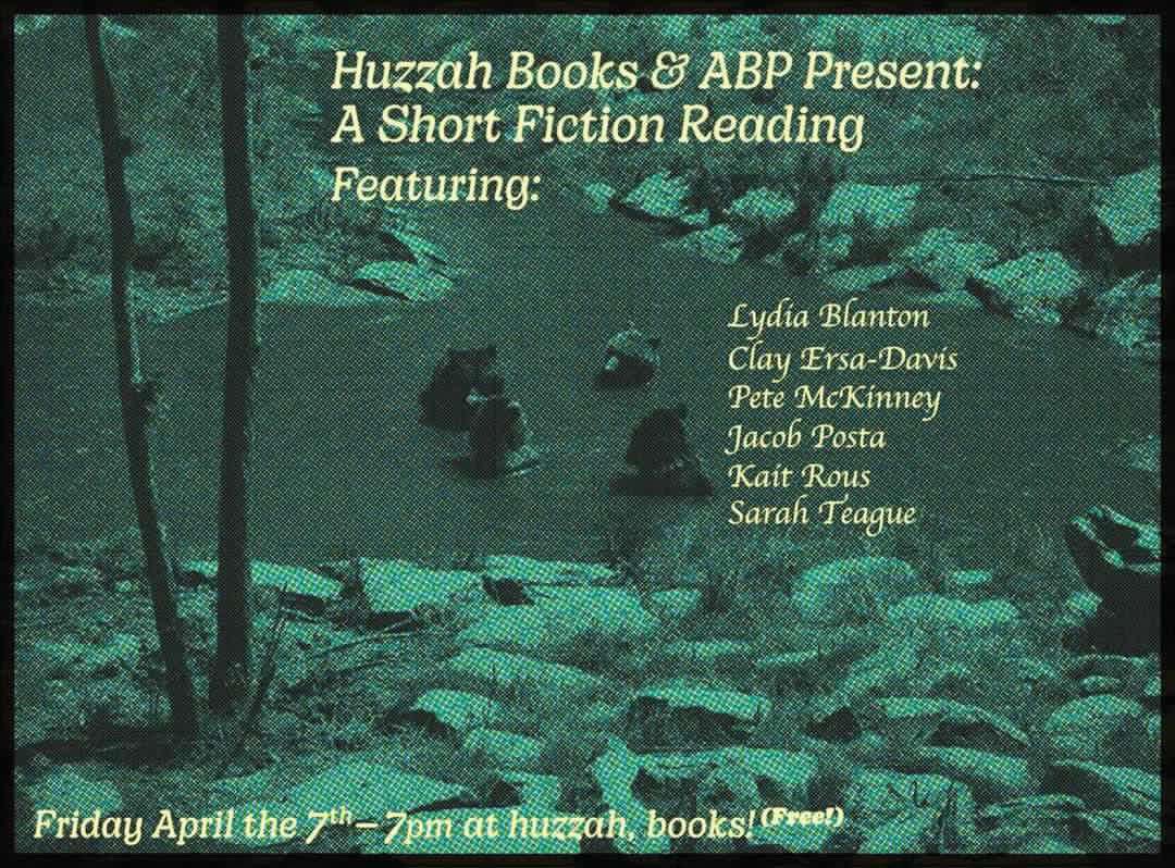Reading tonight at Huzzah Books in Boone!