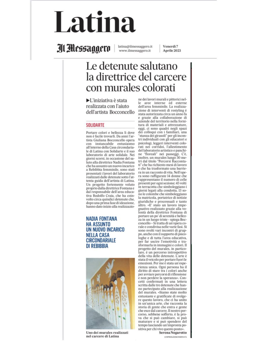 Sono stata più volte all’interno di quelle “mura”. Ricordo odori, rumori e soprattutto gli sguardi. Privando le persone della “bellezza”, come possiamo pensare che una pena abbia una funzione rieducativa e non sia solo una condanna definitiva? #carcere #artesociale #latina