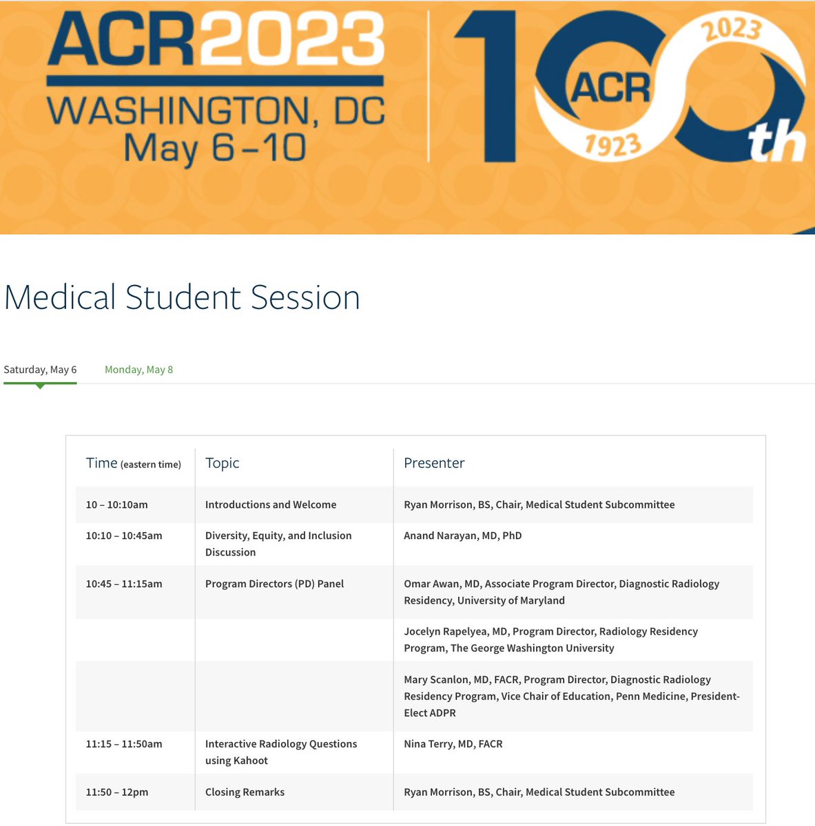 #MedTwitter I am excited to announce the @RadiologyACR 2023 Meeting will have its first ever dedicated medical student programming! Register BEFORE April 13 to get FREE registration (either in person or virtual) acr.org/Lifelong-Learn… @AwanRad @AnandKNarayan @JoanPowersLynch
