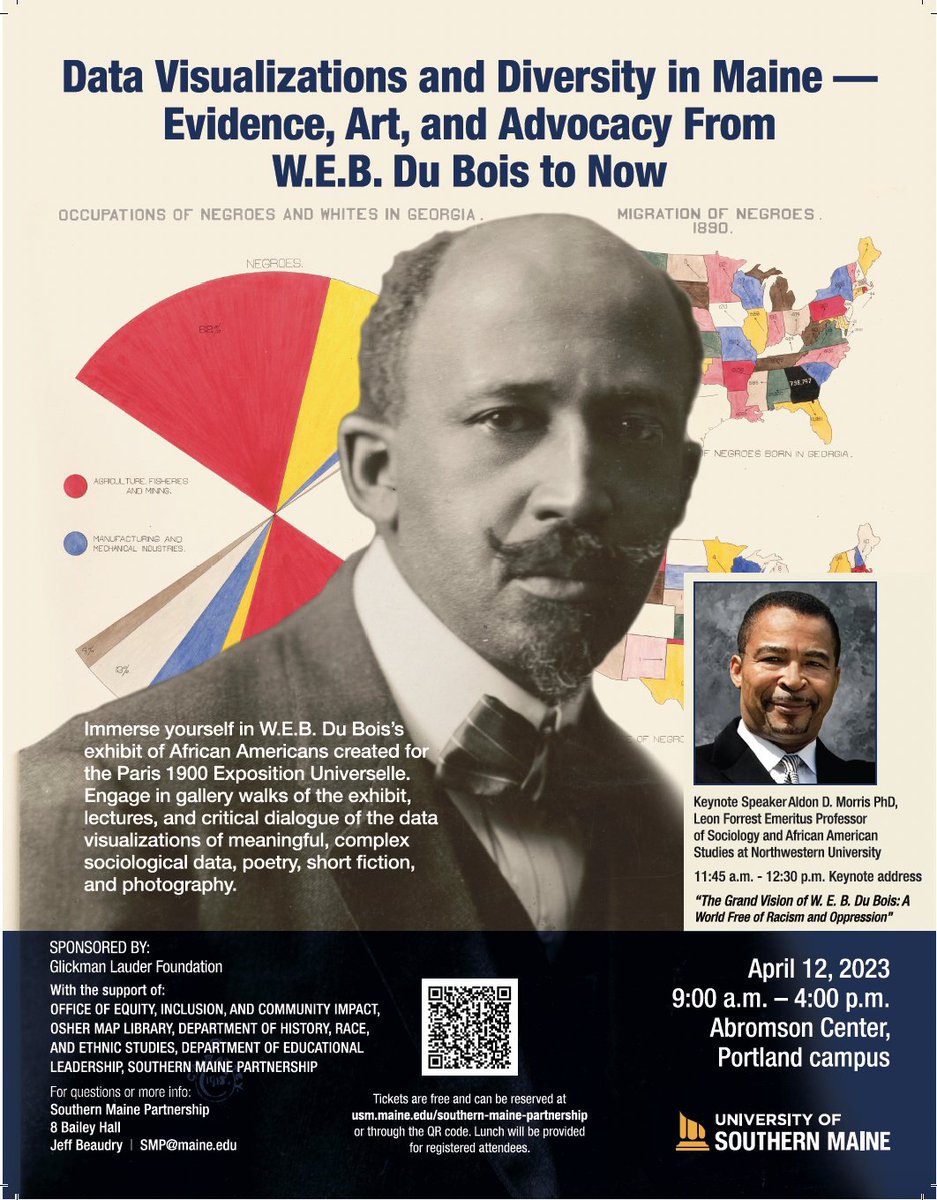 BeaudryJeff's tweet photo. WEB Du Bois Symposium Data Visualizations and Diversity in Maine - Evidence, Art, and Advocacy, April 12 Abromson Portland ME @WMPG_Radio @SouthernMaine @DataVizSociety #visualthinking https://t.co/ryH86803BB