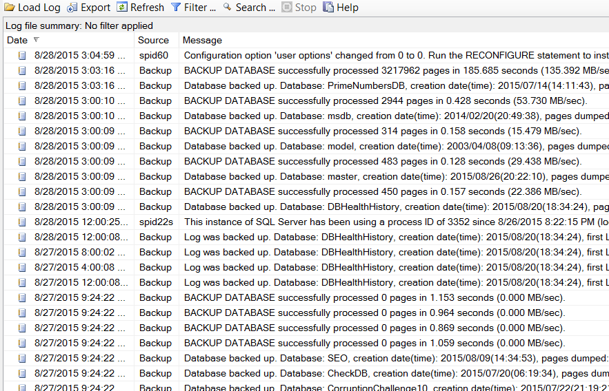 DatabaseHealth's tweet image. Too many backup messages making it hard to find actual errors in error log?
Silence Backup Messages with Trace Flag 3226.
#DatabaseHealthMonitor #SQLmonitor #databasemonitor
stevestedman.com/2015/08/trace-…