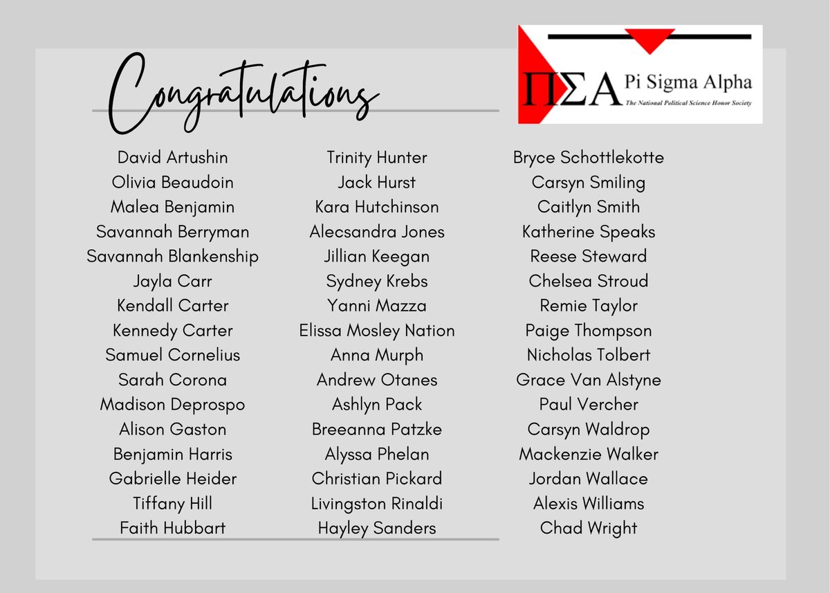 AlabamaPSC's tweet photo. Political Science Honors Day! Congratulations to our Pi Sigma Alpha Members! #UA #wherelegendsaremade https://t.co/E4qpDD6B4r
