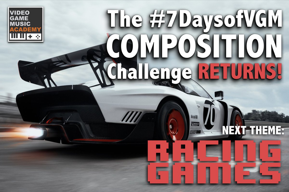 VGMAcademy's tweet image. Grab your car keys and dust off your MIDI controllers: the #7DaysofVGM Composition Challenge RETURNS next month.  Join us for a week-long sprint of #gamemusic writing as we dive into our next #gameaudio theme: RACING GAMES. SIGN UP and join us! vgmacademy.com/7days