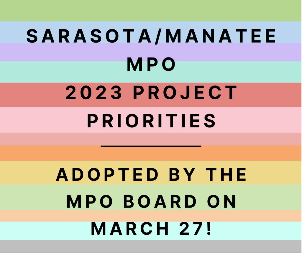 saramanampo's tweet image. ICYMI: The MPO Board adopted the 2023 List of Project Priorities on Monday, March 27, 2023!

Go to mympo.org/m/mandates/pro… for more information and to view the list! 😊

#SaraManaMPO #ProjectPriorities #2023 #MPOBoard #PublicInformation #Sarasota #Manatee
