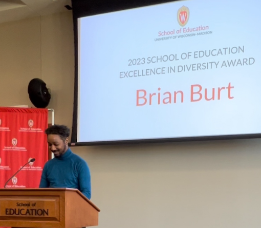 ELPAUW's tweet photo. Congratulations to our incredible Dr. @Brian_A_Burt for receiving the @UWMadEducation Excellence in Diversity Award! #ThisIsELPA https://t.co/7pUJry2zgC