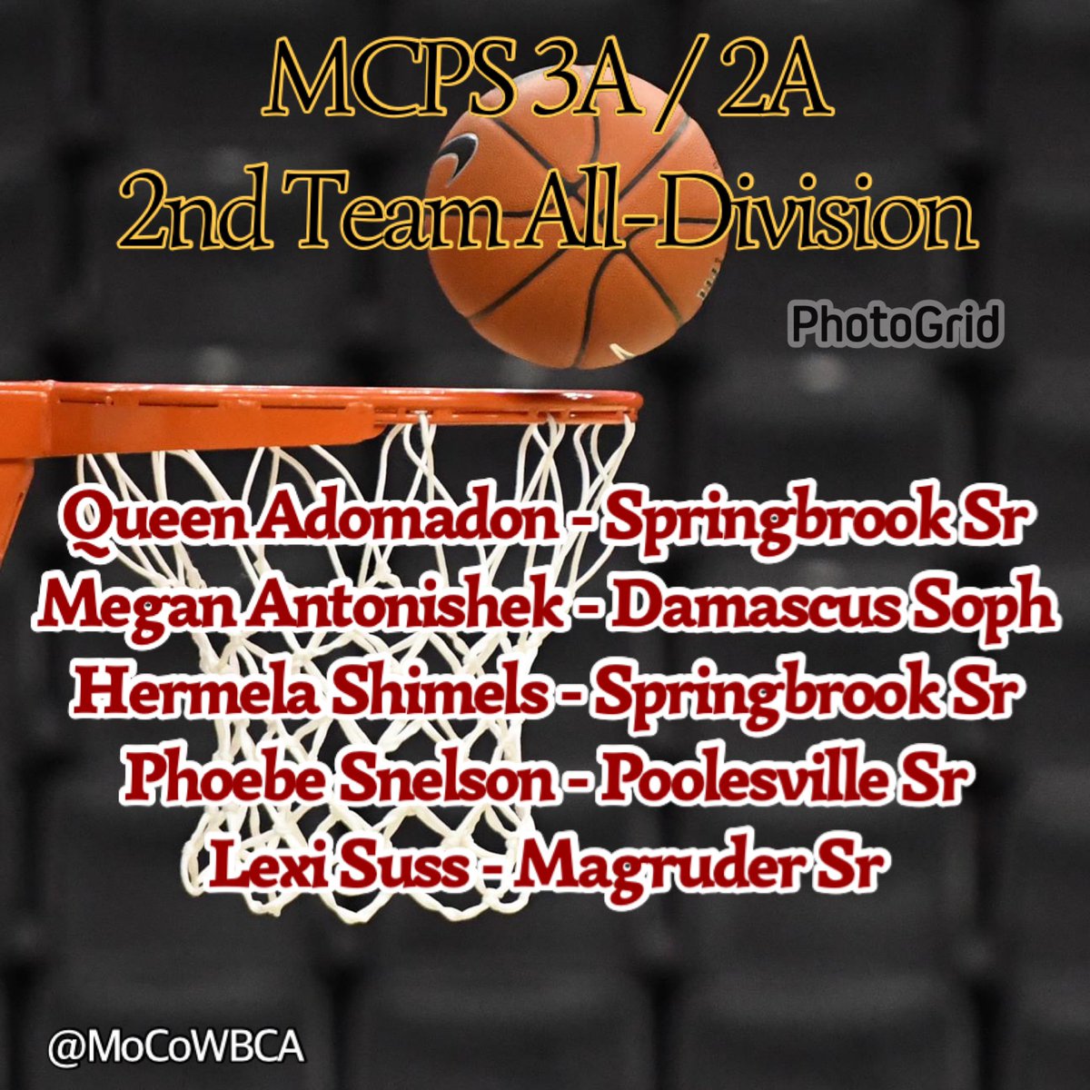 moco_wbca's tweet image. The 3A/2A #AllDivision team is dominated by seniors &amp;amp; a 🐝 sophomore in Antonishek! Adomadon &amp;amp; Shimels have had a great impact on the Blue Devils, Snelson is another terrific Falcon, and Suss has helped resurrect the Magruder program. All four will be missed! #MoCoWBCA #MCPS