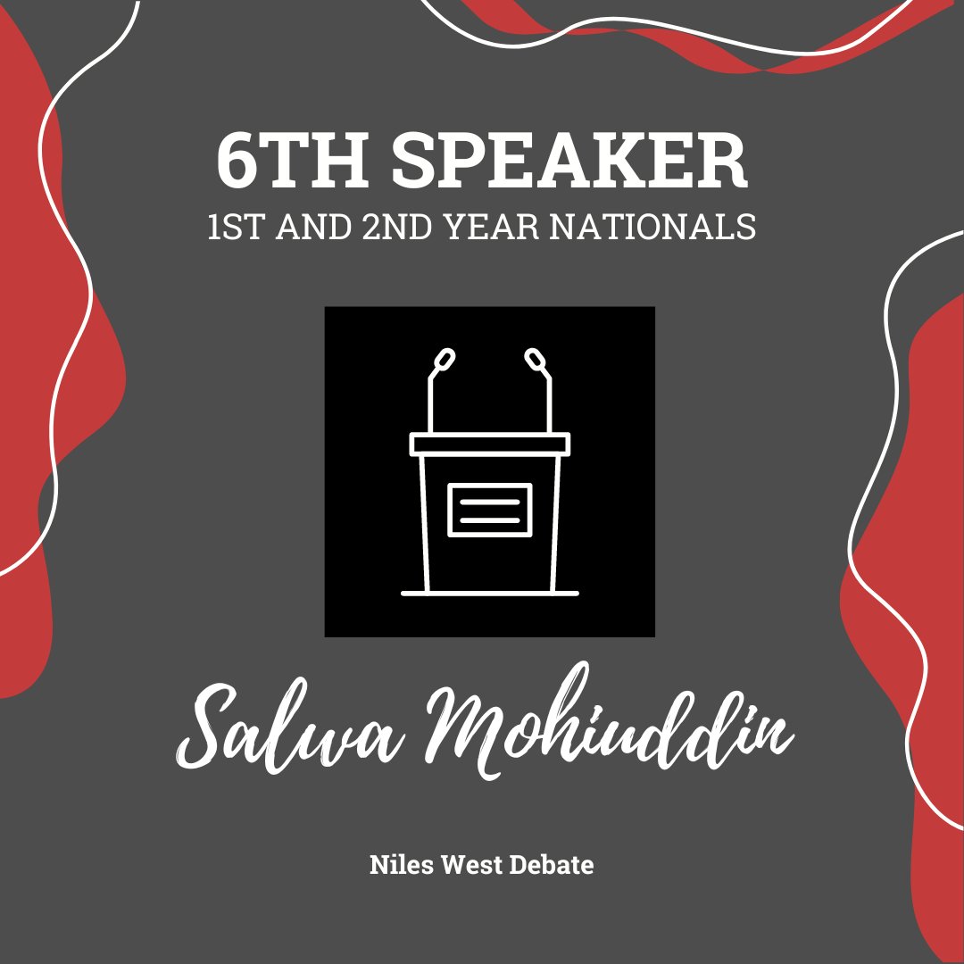 NilesWestDebate's tweet image. Congrats to our Novices being awarded National recognition as the Top Speakers at JV/Novice Nationals 

2nd - Junaid 
5th - Yaman
6th - Salwa
14th - Ammara