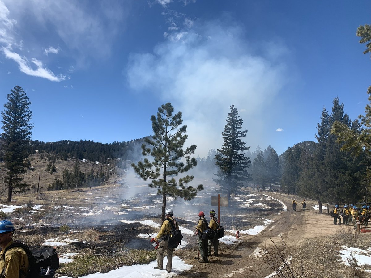 FireNederland's tweet photo. UPDATE: getting some “up canyon” winds which may blow smoke and smell our way toward Nederland. The Forsythe II Burn is going as planned…. https://t.co/A1UKSLBZfO