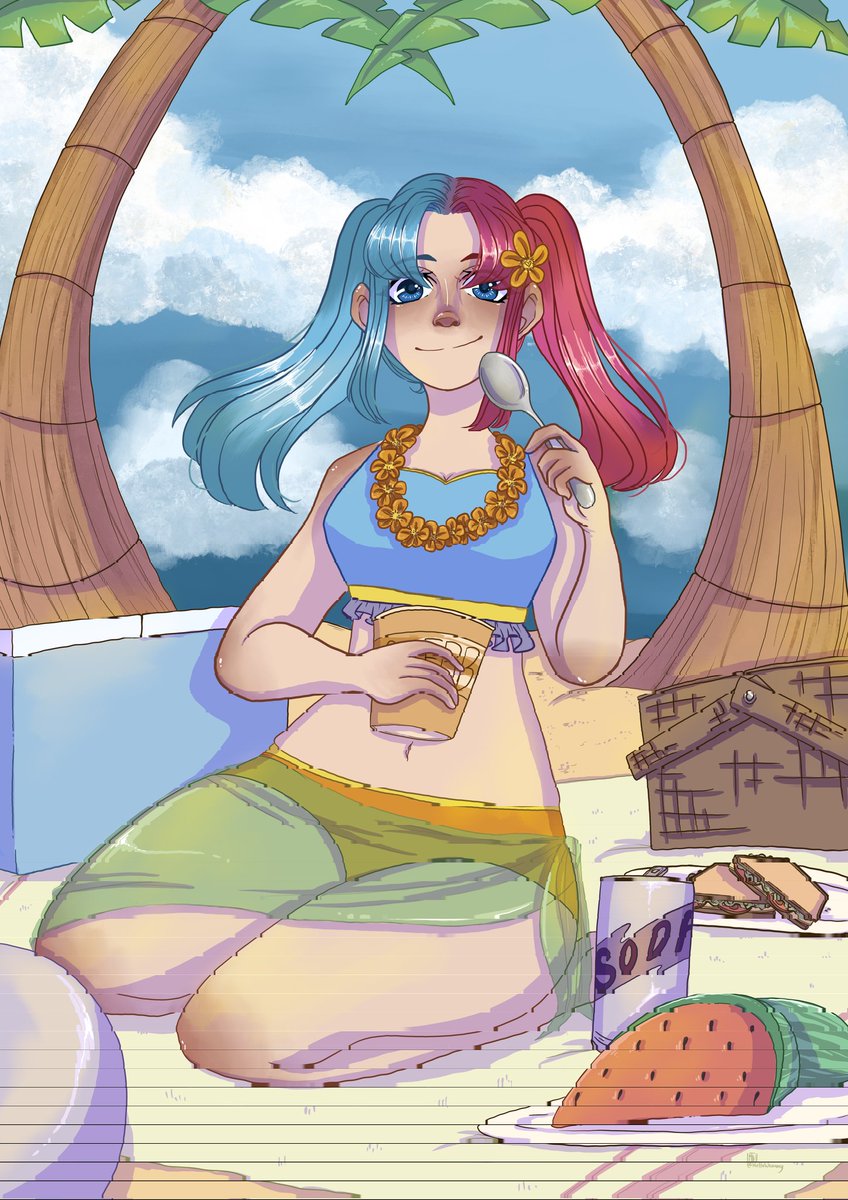 Hello hello! Here my finished piece for <a href="/sanriofanzine/">Let's Smile Together! A Sanrio fanzine</a> !! I did a human u*sa*ha*na having a picnic at the beach!! I hope you like it and go check out everyone else's pieces in the zine below!
#sanrio #sanriofanart #usahana #usahanafanart #fanart