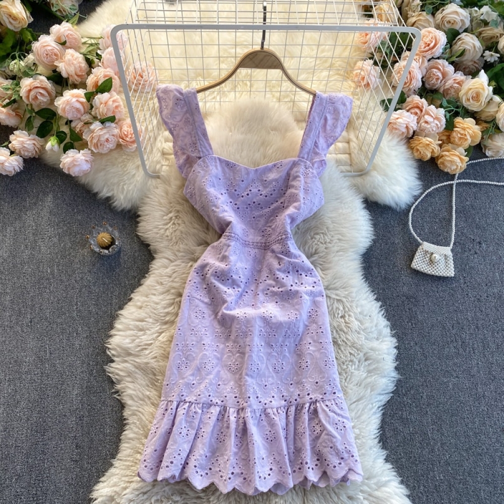 Backless Hollow Design Ruffles Strap Dress #babysummerdress #springahead #springdress