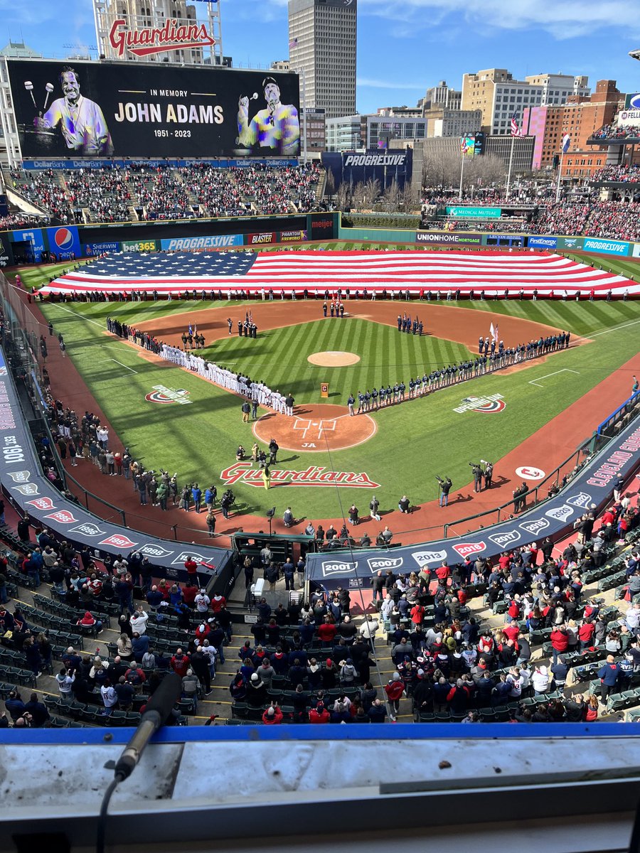 GuardiansRadio's tweet photo. What a sight and tribute.  Guards home opener vs Mariners coming your way shortly on Guardians Radio Network and MLB app. https://t.co/RdMtYCBXul