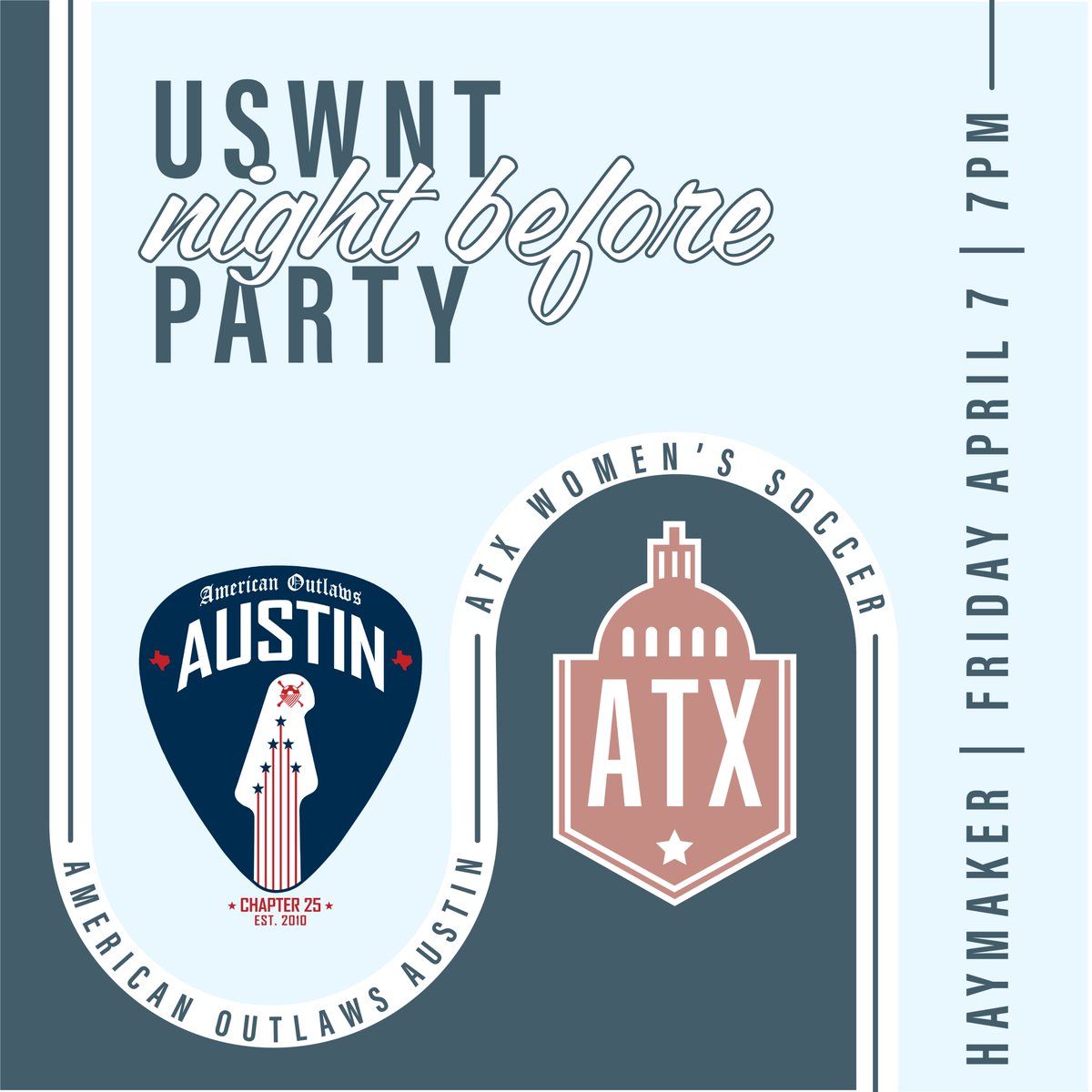 Reminder: We're celebrating our launch at @AOAustin's Night Before Party tonight! 🍻

#RockWithUs at Haymaker, starting at 7PM, to meet the founders and get free ATX Women's Soccer swag 🧣
