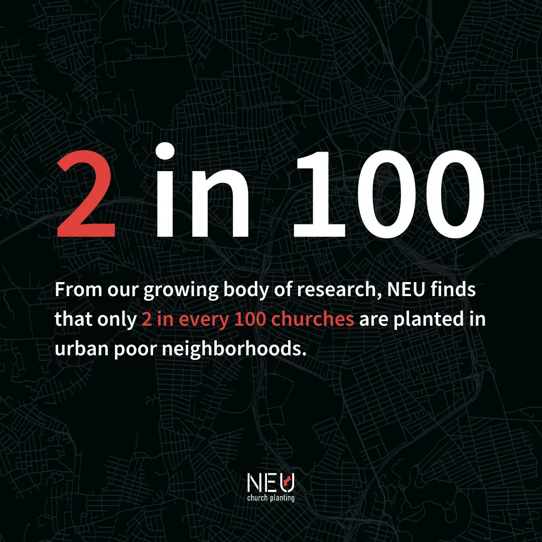 From our growing body of research, NEU finds that only 2 in every 100 churches are planted in urban poor neighborhoods.

#urbanchurchplanting
#urbannewengland
#churchplanting
#20schemes
#acts29
#urbanpoverty