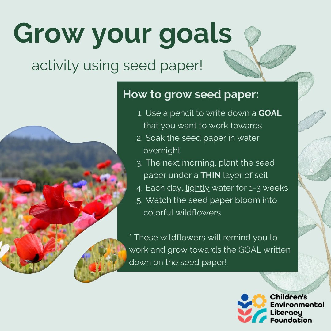 CELFeducation's tweet image. Looking to do a fun activity for spring? Try this Growing Your Goals activity using seed paper. On the seed paper, write down a goal you want to achieve, plant your seed paper, water it, &amp;amp; watch your plant grow! #civicscience, #environmentaleducation