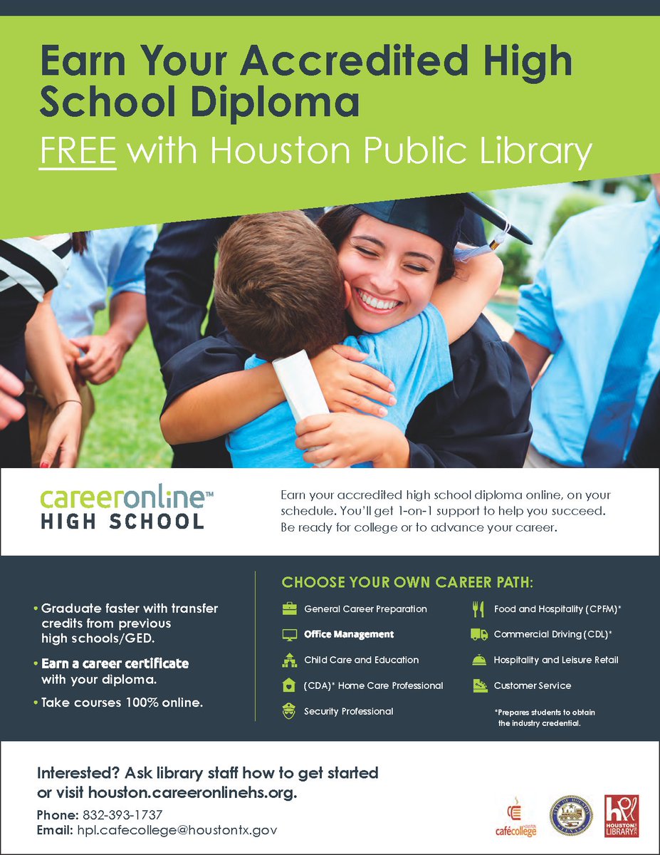 houstonlibrary's tweet image. 21 or older &amp;amp; ready to earn your high school diploma?  #ILoveHPL #OneHoustonOneLibrary #HPLGrants