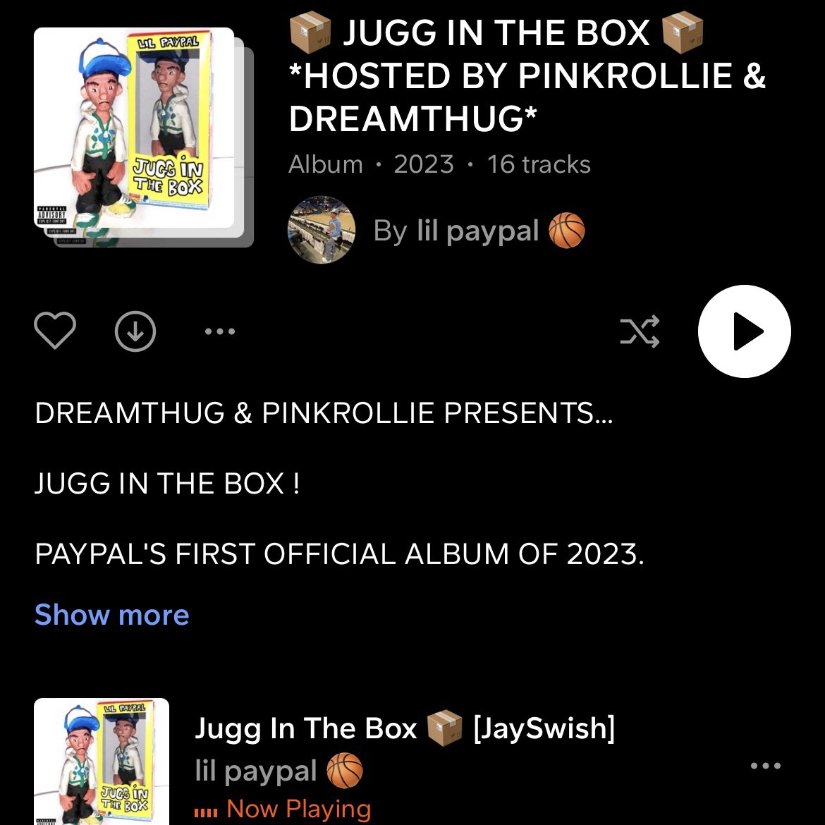 lilpaypal's tweet photo. NEW ALBUM JUGG IN THE BOX OUT NOW 🫶🏽 HOSTED BY @pinkrollie &amp; @DREAMTHUG666 i luh yal fr 🫶🏽

Feats from: @itslilbabygoat @itslittyb @CATXSCAN @layeelow &amp; more 🙏🏽

https://t.co/Nwps4E4RyI https://t.co/tjZy1TFWBi