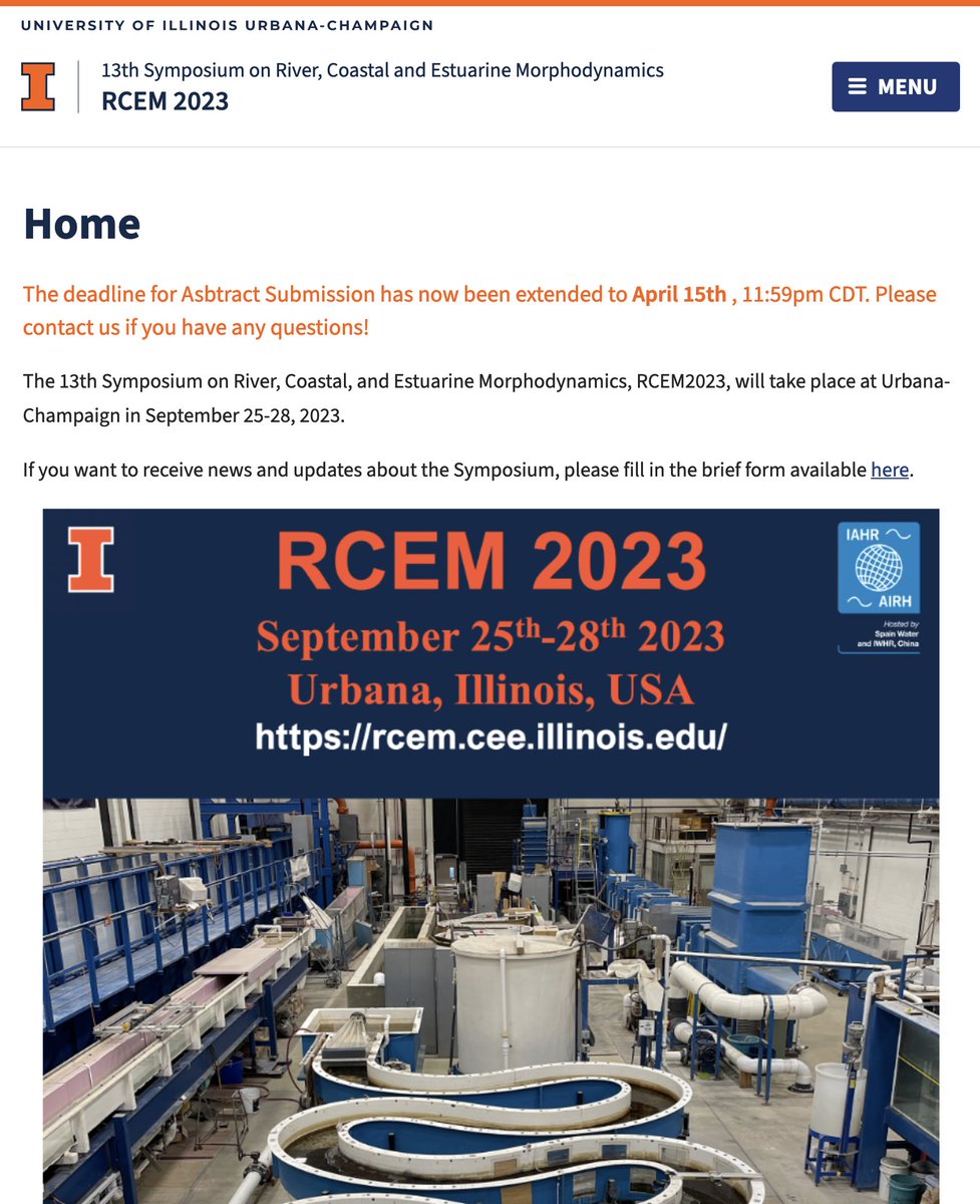 rafaelotinoco's tweet image. Last week to submit your #rcem2023 abstracts! 
Join us this September in Urbana, IL for a week of morphodynamic fun.
rcem.cee.illinois.edu