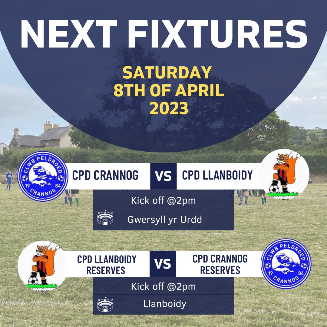YFORY ⬇️ TOMORROW ⬇️

Both teams go head to head to Llanboidy tomorrow! 

The firsts welcome Llanboidy to the Gwersyll for the first round of the Bay Cup! The Reserves head down to Llanboidy for the first round of the Percy Eldridge Cup 🏆

Kick off for both games 2pm!