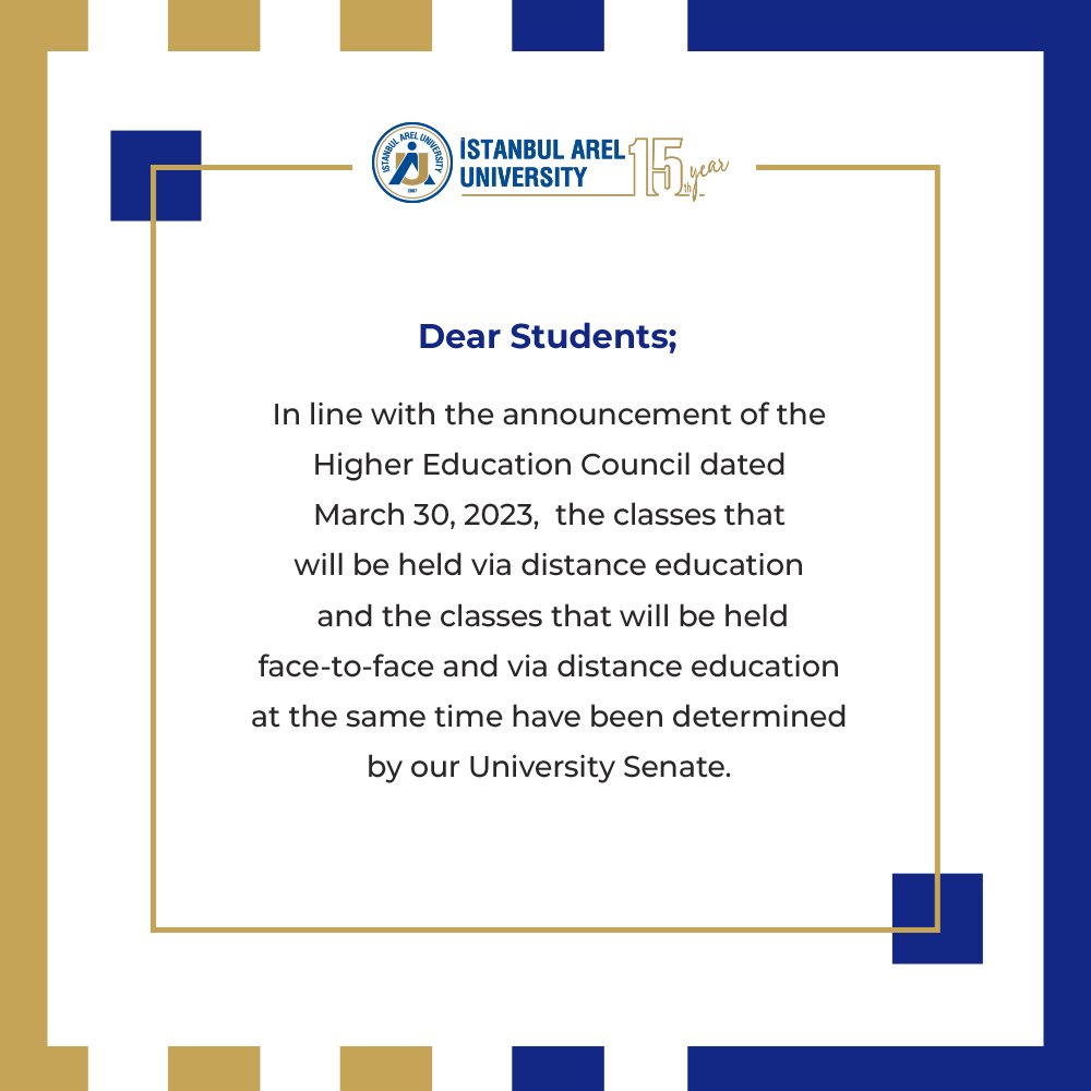 📌 Önemli Duyuru
Sevgili öğrencilerimiz, ders programına web sayfamızdan ulaşabilirsiniz. 
istanbularel.edu.tr/2022-2023-ders…
📌 Important Announcement
Dear students, you can reach the course schedule on our website.