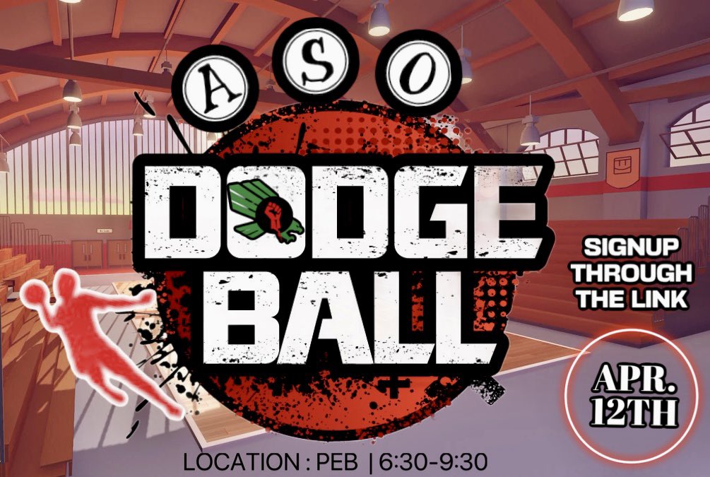 asount's tweet photo. Catch us NEXT WEDNESDAY at the PEB for our DODGEBALL TOURNAMENT ☄️🏟️

APRIL 12 • 6:30-9:30PM https://t.co/ZFiEP9Pfnt