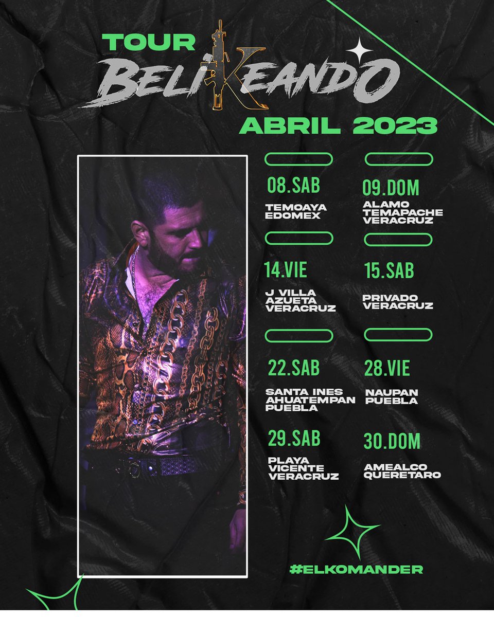Estás son las presentaciones que tendrémos este mes de Abril #Belikeando ¿A cual nos acompañas?📷
<a href="/El_Komander1/">Alfredo Rios</a>