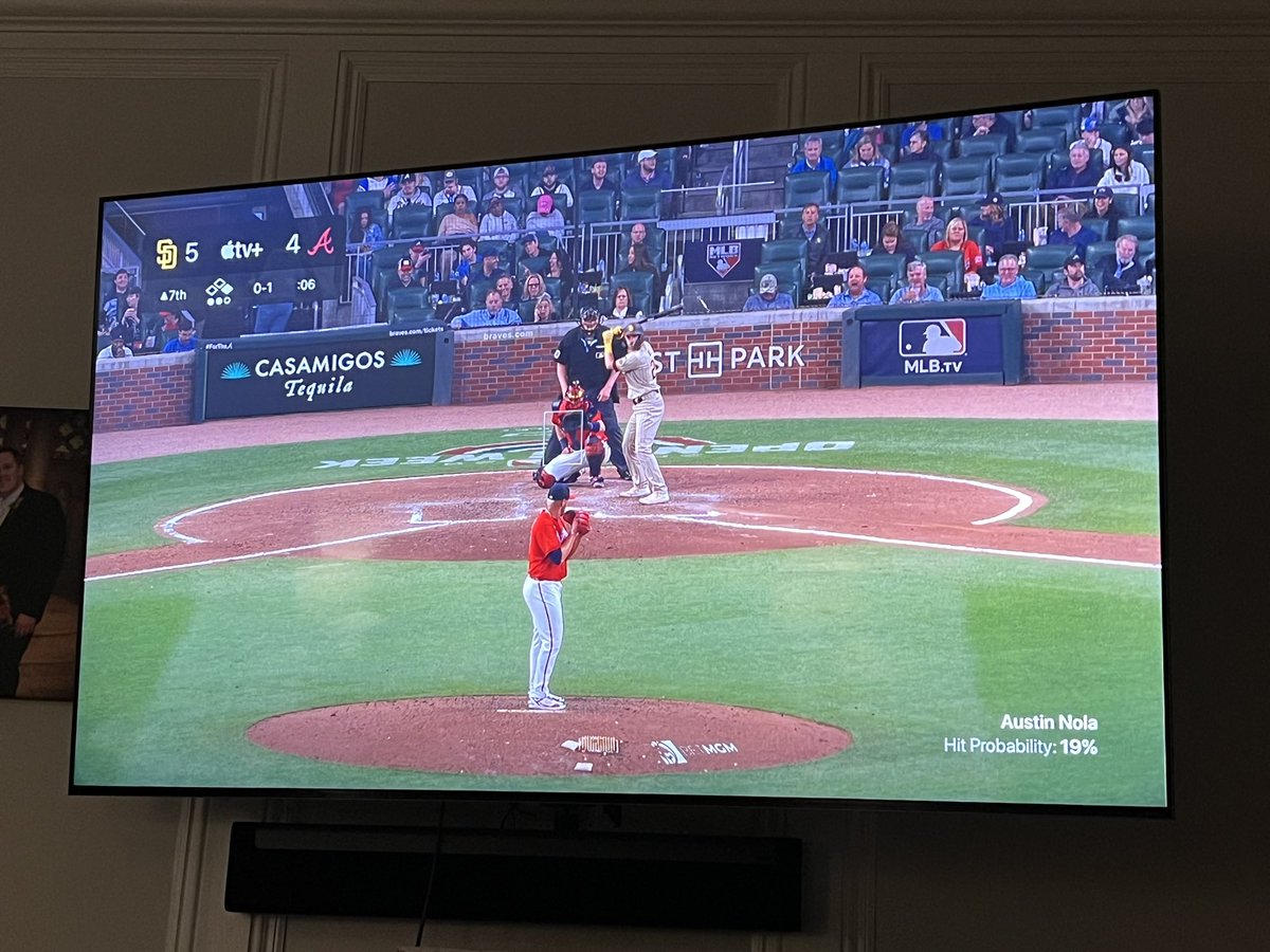 This @AppleTVPlus MLB experience is awesome. Can change audio tracks to home or away radio that’s naturally synced with the game. Graphics look awesome as well. Oh, and GO <a href="/Braves/">Atlanta Braves</a>!! #ForTheA #Braves