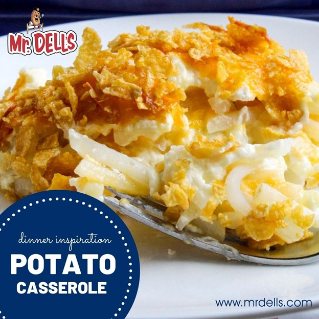 Make Mr. Dell’s original potato casserole for Easter. Get our recipe at MrDells.com. #MrDells #PotatoCasserole #HashBrowns #meatfree