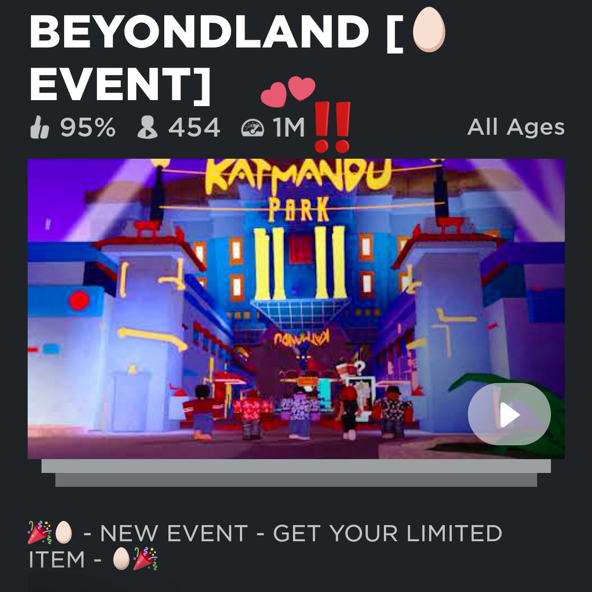 JasonAmbler's tweet photo. 🥳🍾🥂Congrats to #BEYONDLAND on #Roblox developers @FalconsBeyond and @freegroundgames for reaching 1 MILLION visits! Can’t believe we officially launched only a month ago!

Be sure to follow @BeyondLandRBX for more updates!

#Roblox #RobloxDevs https://t.co/6Yh9R4lSrf