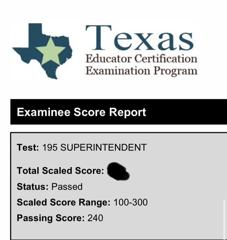 Another boxed checked for the TAMU doctoral program, officially able to be a certified Texas Superintendent #forthefamily #butalsoformyself