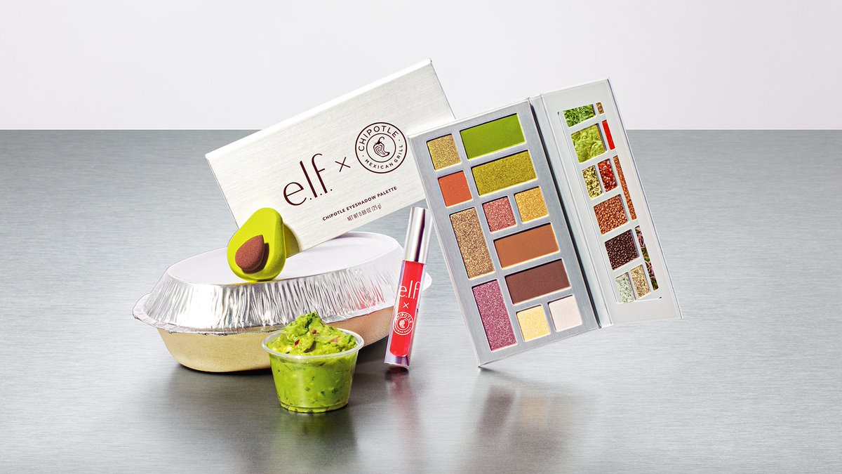In 21' <a href="/ChipotleTweets/">Chipotle</a> and cosmetics brand <a href="/elfcosmetics/">e.l.f. Cosmetics</a> partnered for a burrito-inspired makeup collection, which includes eyeshadow palettes, lip glosses, and a makeup bag.

Here's an example kit we made on how they could've coordinated the announcement: start.postn.app/kit/chipotlexe…