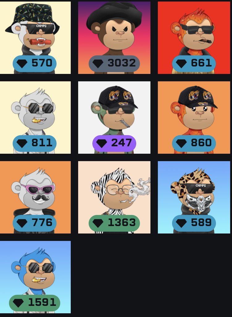 BigSteenNFT's tweet photo. Got a gang of @chimpsverse !!! 💜🐒🫡 You could say I’m a little #chimpish https://t.co/Djo9rbzqN0