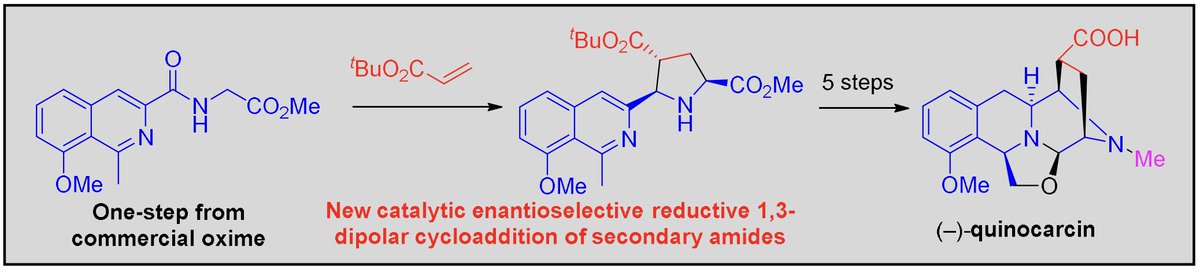 Concise #TotalSynthesis of (−)-Quinocarcin Enabled by Catalytic Enantioselective Reductive 1,3-Dipolar Cycloaddition of Secondary Amides by Kan-Lei Ji, Shu-Fan He, Dong-Dong Xu, Wen-Xin He, Jian-Feng Zheng, and Pei-Qiang Huang in @angew_chem onlinelibrary.wiley.com/doi/10.1002/an…